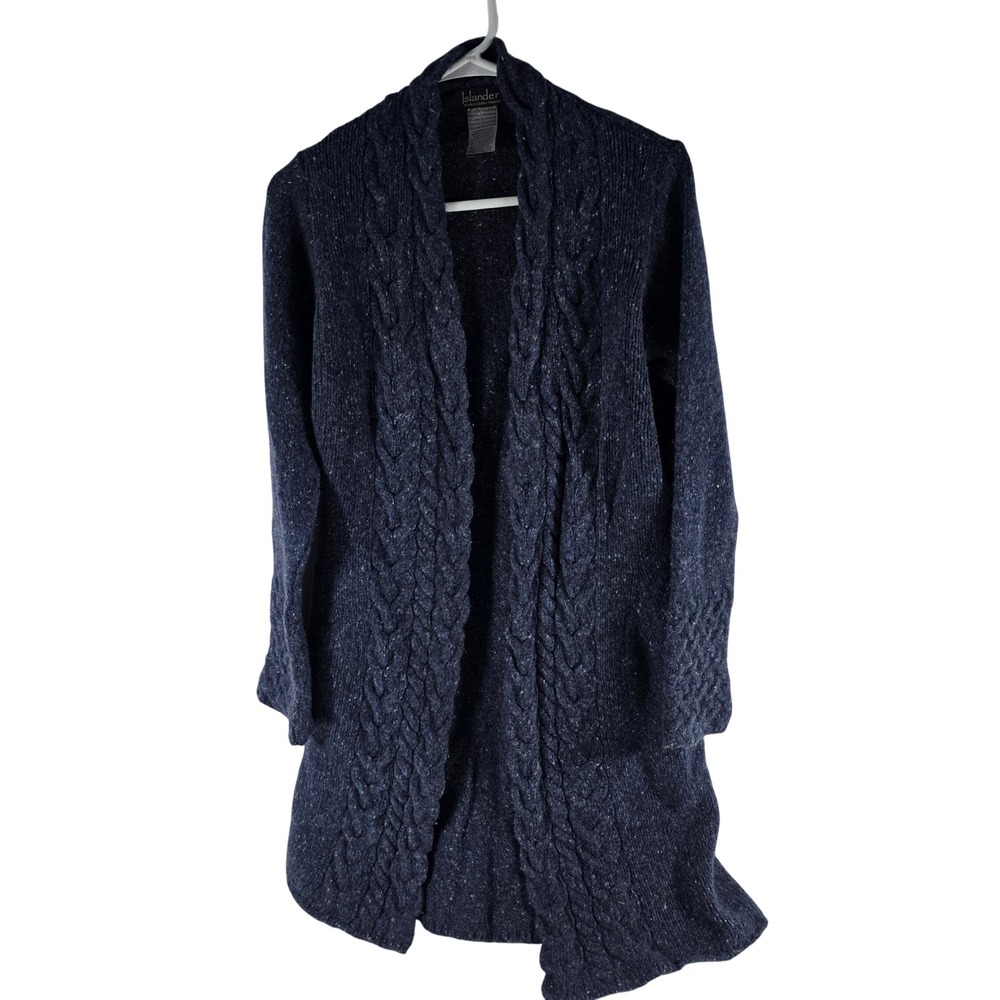 Islander Dublin Ireland Wool Cashmere Cable Knit Open Cardigan Navy Blue Large